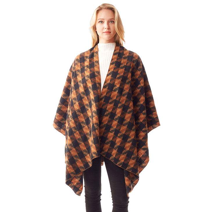Houndstooth Printed Ruana Poncho Houndstooth Open Poncho - Madeline Love - Flyclothing LLC