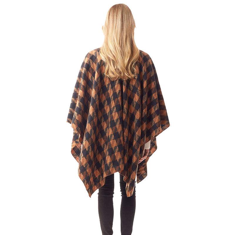 Houndstooth Printed Ruana Poncho Houndstooth Open Poncho - Madeline Love - Flyclothing LLC