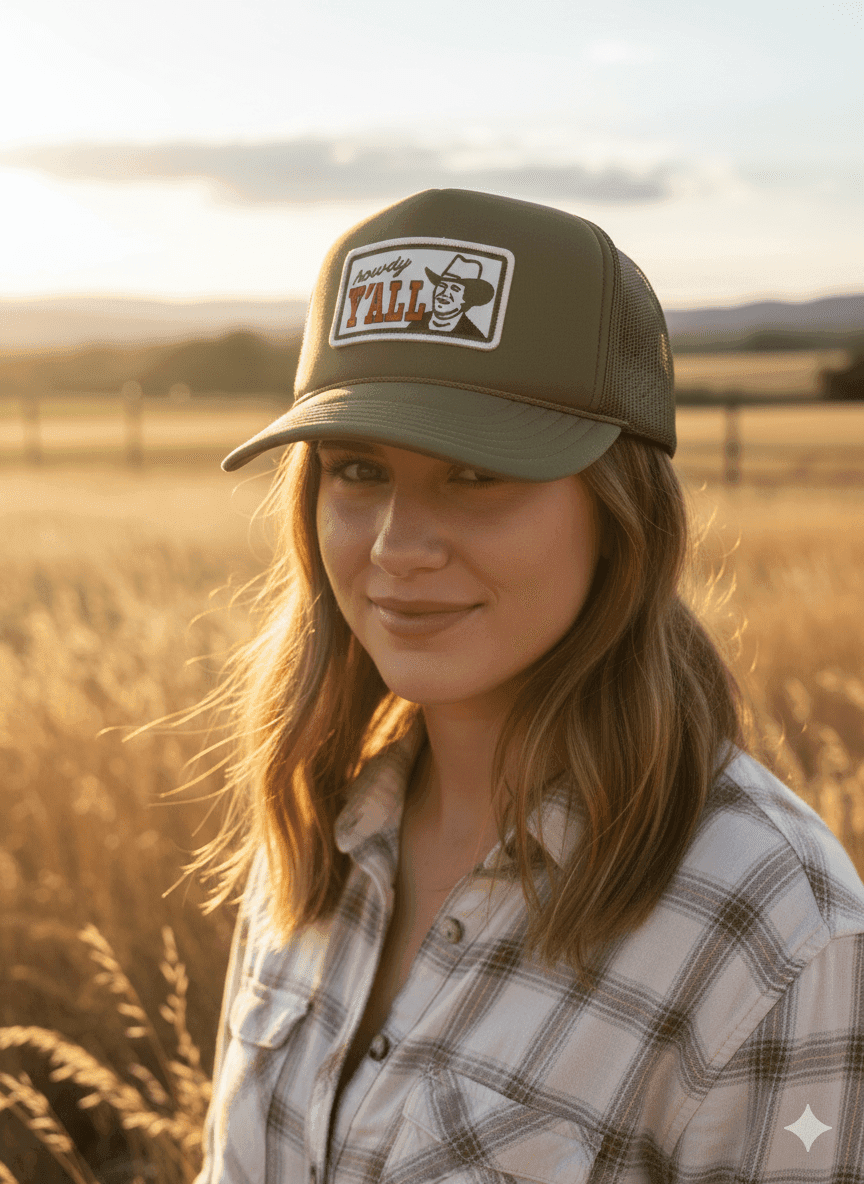 Howdy Y'all Olive Patch Trucker Hat - Wild Junkie - Flyclothing LLC