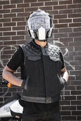 Hunt Club Motorcycle Leather Canvas Vest Black - First Manufacturing Company - Flyclothing LLC