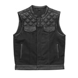 Hunt Club Motorcycle Leather Canvas Vest Black - First Manufacturing Company - Flyclothing LLC