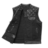 Hunt Club Motorcycle Leather Canvas Vest Black - First Manufacturing Company - Flyclothing LLC
