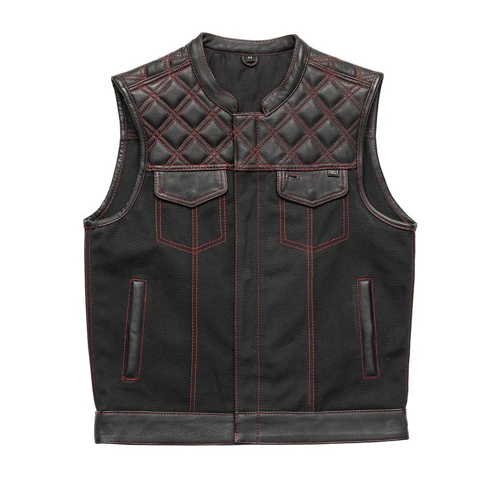 Hunt Club Motorcycle Leather Canvas Vest Black/Red - First Manufacturing Company - Flyclothing LLC