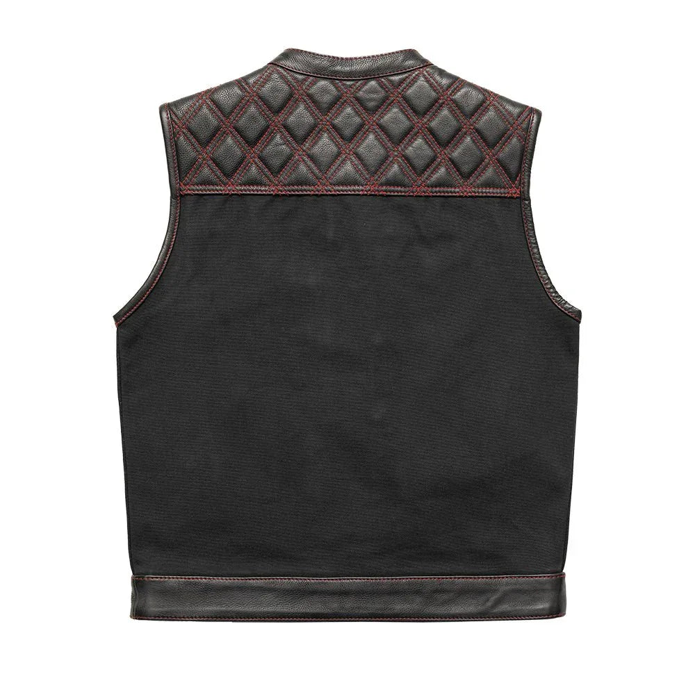 Hunt Club Motorcycle Leather Canvas Vest Black/Red - First Manufacturing Company - Flyclothing LLC