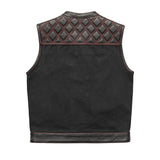 Hunt Club Motorcycle Leather Canvas Vest Black/Red - First Manufacturing Company - Flyclothing LLC