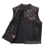 Hunt Club Motorcycle Leather Canvas Vest Black/Red - First Manufacturing Company - Flyclothing LLC