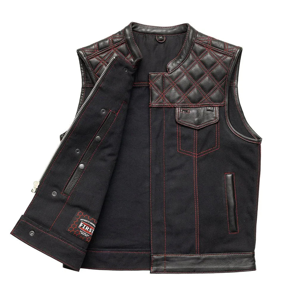 Hunt Club Motorcycle Leather Canvas Vest Black/Red - First Manufacturing Company - Flyclothing LLC