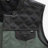 Hunt Club Motorcycle Leather Canvas Vest Green - First Manufacturing Company - Flyclothing LLC