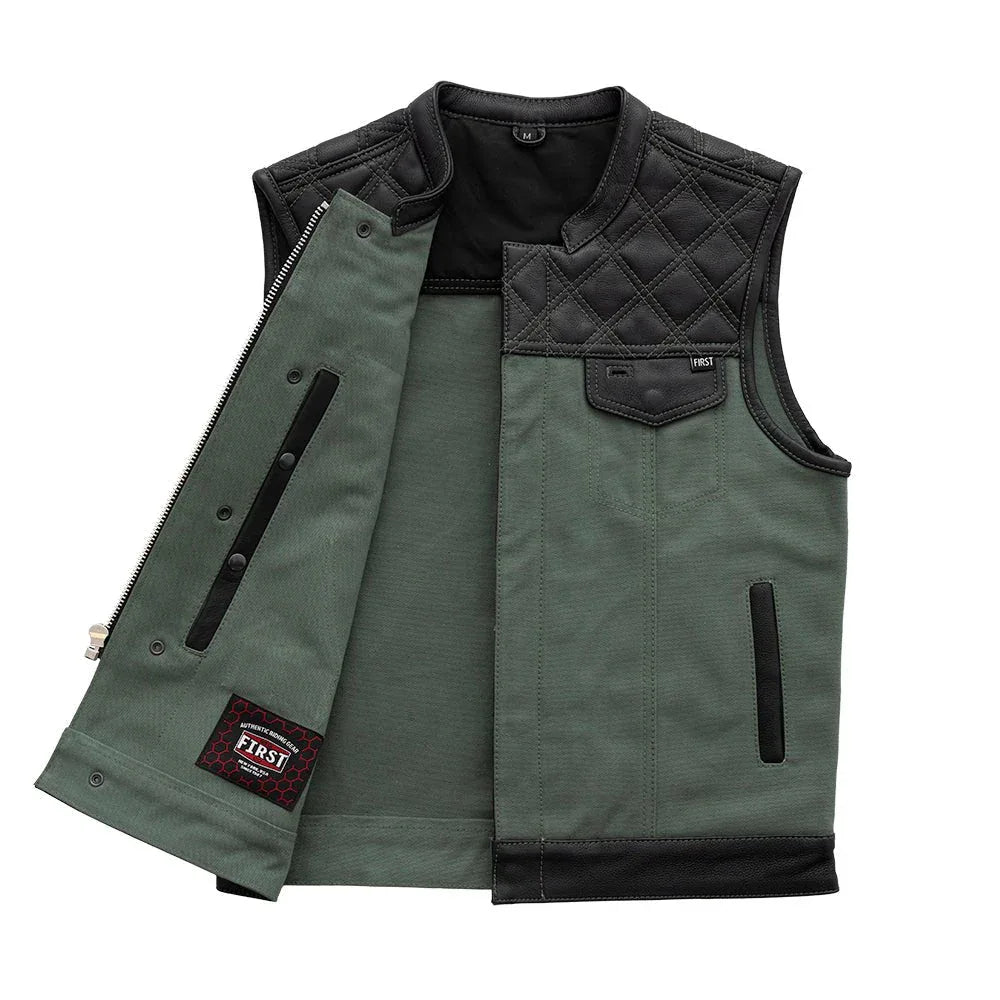 Hunt Club Motorcycle Leather Canvas Vest Green - First Manufacturing Company - Flyclothing LLC