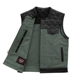 Hunt Club Motorcycle Leather Canvas Vest Green - First Manufacturing Company - Flyclothing LLC
