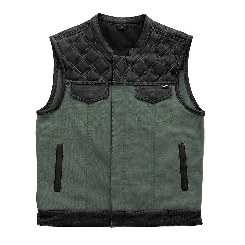 Hunt Club Motorcycle Leather Canvas Vest Green - First Manufacturing Company - Flyclothing LLC