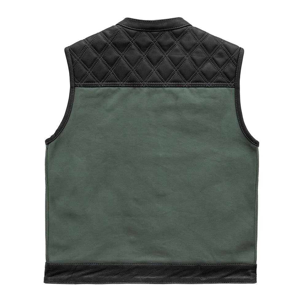 Hunt Club Motorcycle Leather Canvas Vest Green - First Manufacturing Company - Flyclothing LLC