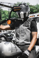 Hunt Club Motorcycle Leather Canvas Vest Grey - First Manufacturing Company - Flyclothing LLC