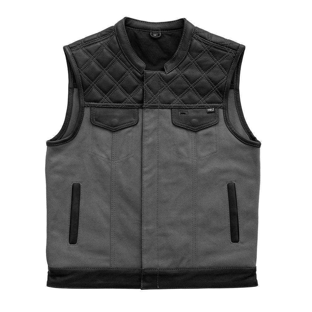Hunt Club Motorcycle Leather Canvas Vest Grey - First Manufacturing Company - Flyclothing LLC