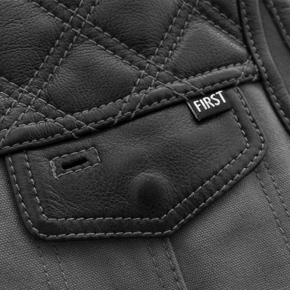 Hunt Club Motorcycle Leather Canvas Vest Grey - First Manufacturing Company - Flyclothing LLC