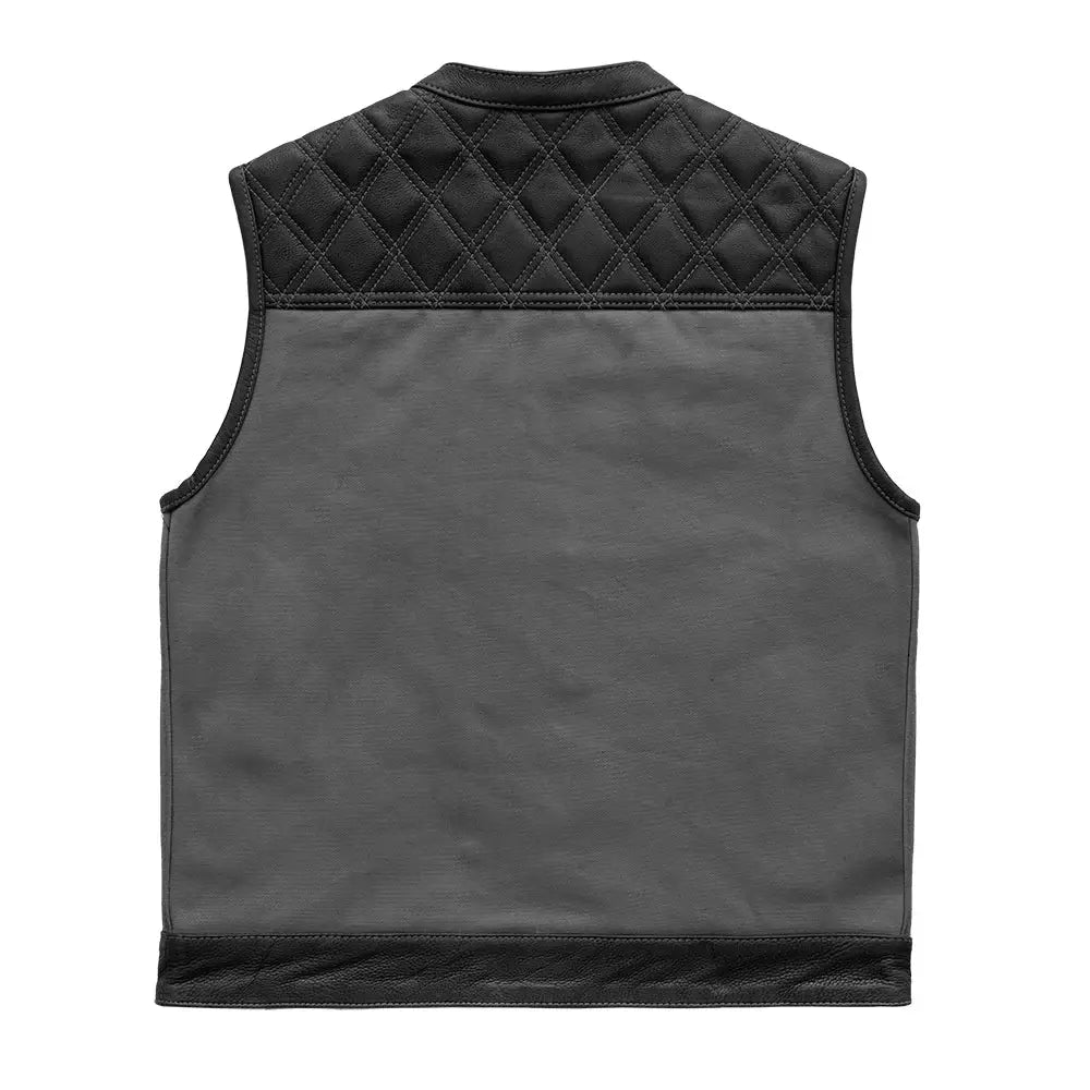 Hunt Club Motorcycle Leather Canvas Vest Grey - First Manufacturing Company - Flyclothing LLC