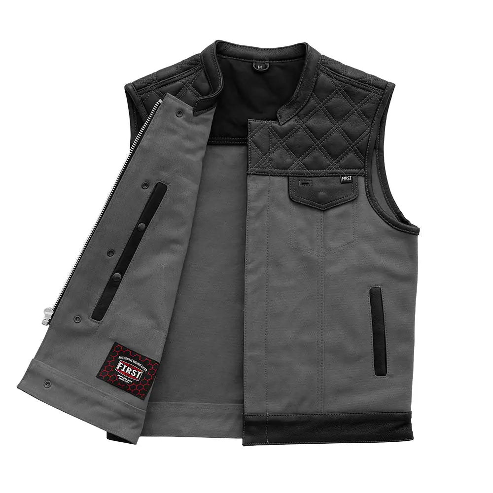 Hunt Club Motorcycle Leather Canvas Vest Grey - First Manufacturing Company - Flyclothing LLC