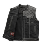Hunt Club Motorcycle Leather Canvas Vest White Stitch - First Manufacturing Company - Flyclothing LLC