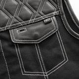 Hunt Club Motorcycle Leather Canvas Vest White Stitch - First Manufacturing Company - Flyclothing LLC