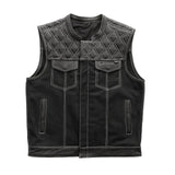 Hunt Club Motorcycle Leather Canvas Vest White Stitch - First Manufacturing Company - Flyclothing LLC