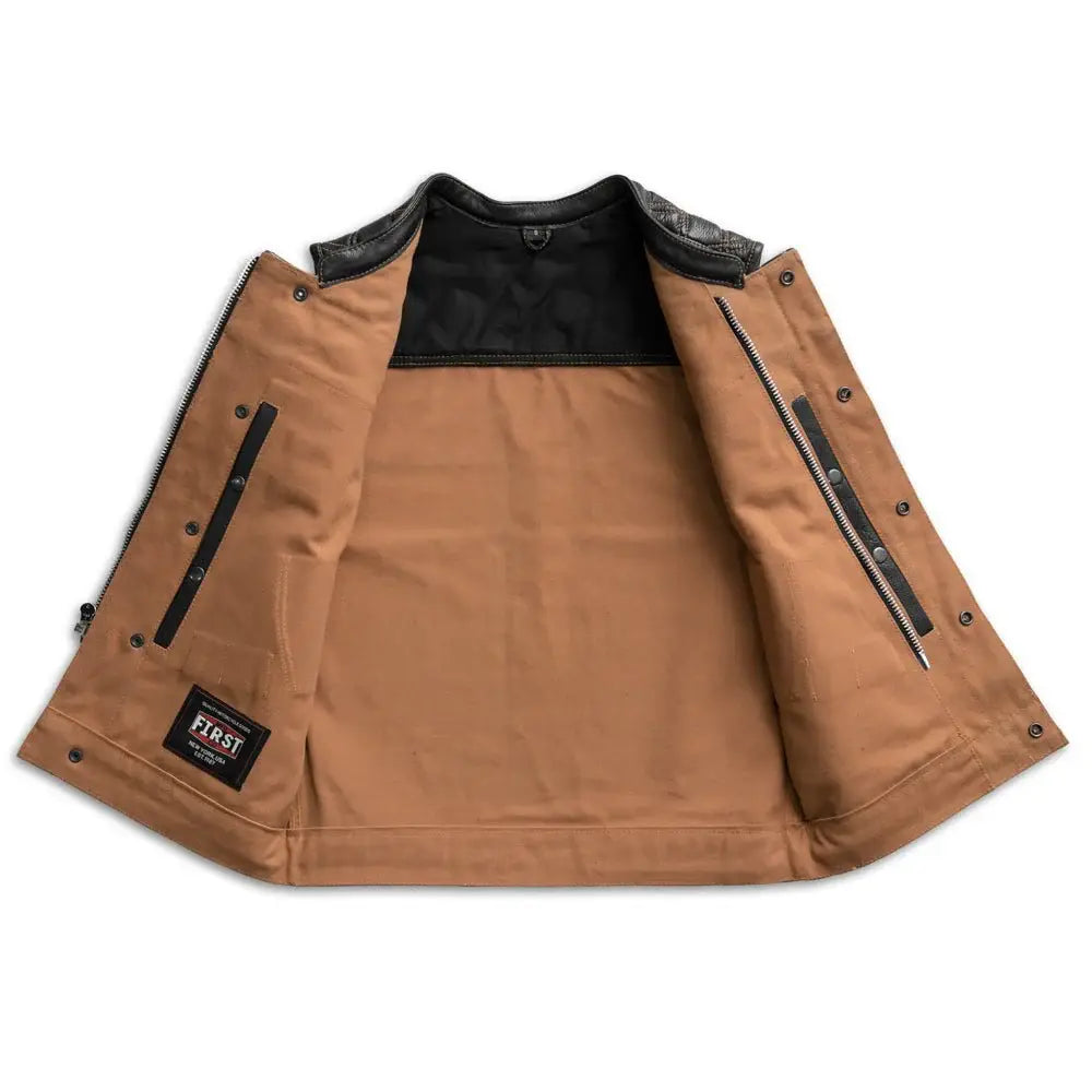 Hunt Club Motorcycle Leather Canvas Vest - First Manufacturing Company - Flyclothing LLC