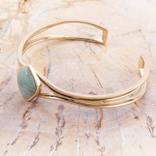 Hush Green Aventurine and Golden Cuff Bracelet - Barse Jewelry - Flyclothing LLC