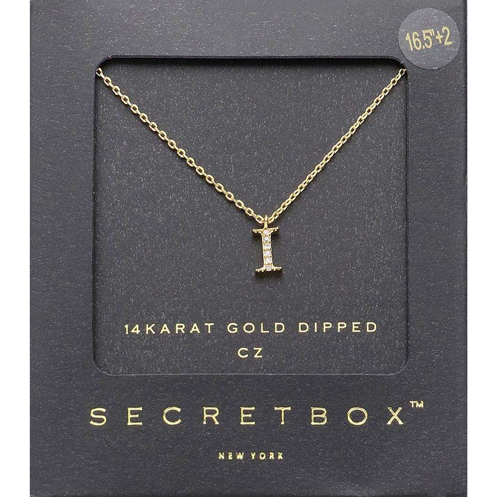 -I- Secret Box 14K Gold Dipped Cubic Zirconia Initial Monogram Pendant Necklace - Madeline Love - Flyclothing LLC
