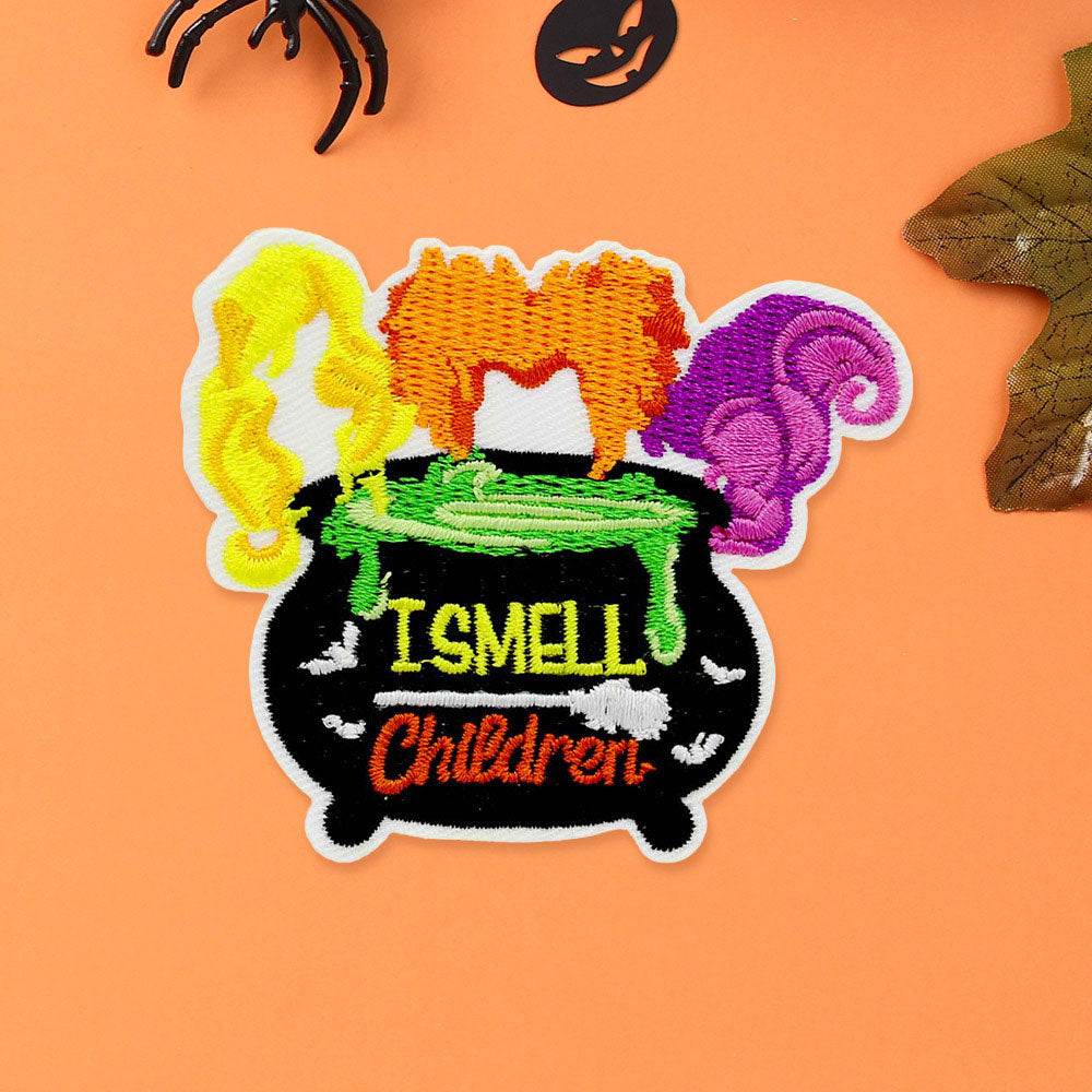 I SMELL CHILDREN Message Halloween Cauldron Iron On Patch