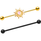 14G Faux Opal Black Gold Tone Sun Industrial Barbell 38mm Set of 2 - BodyCandy - Flyclothing LLC