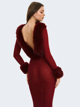 Mellie Burgundy Regular-Length Rhinestone Mesh Low Back Mermaid Gown - Miss Circle - Flyclothing LLC