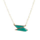 Ice Green Onyx and Golden Bronze Pendant Necklace