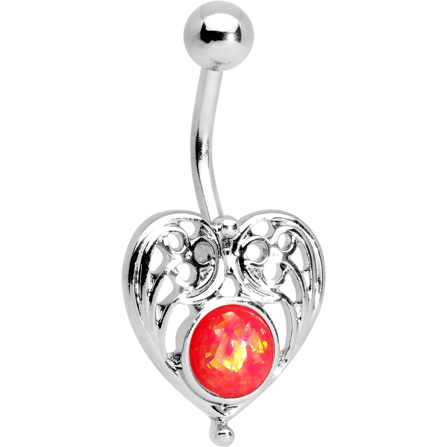 Red Faux Opal Heavenly Heart Belly Ring - BodyCandy - Flyclothing LLC