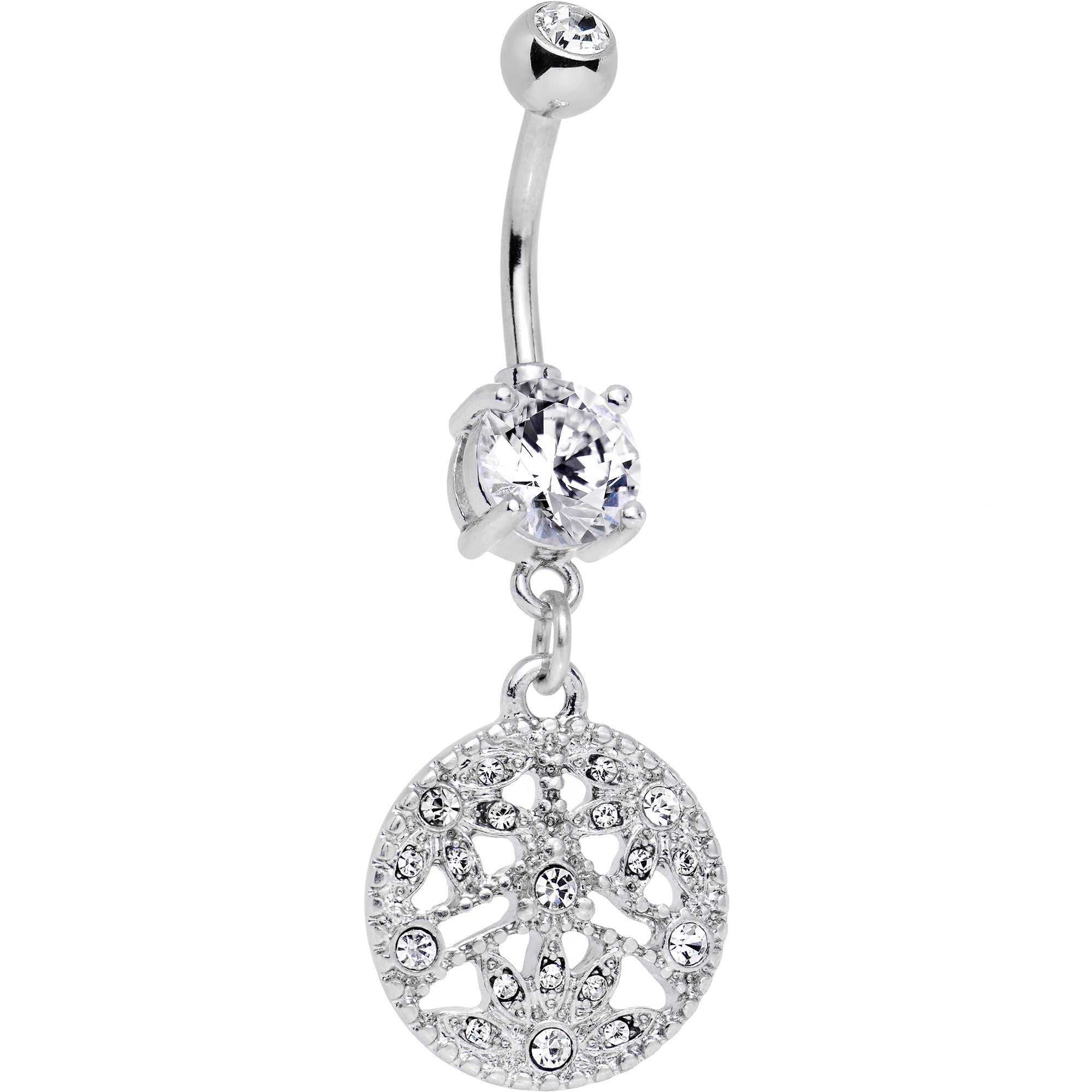 Clear CZ Gem Baroque Beauty Disc Dangle Belly Ring - BodyCandy - Flyclothing LLC