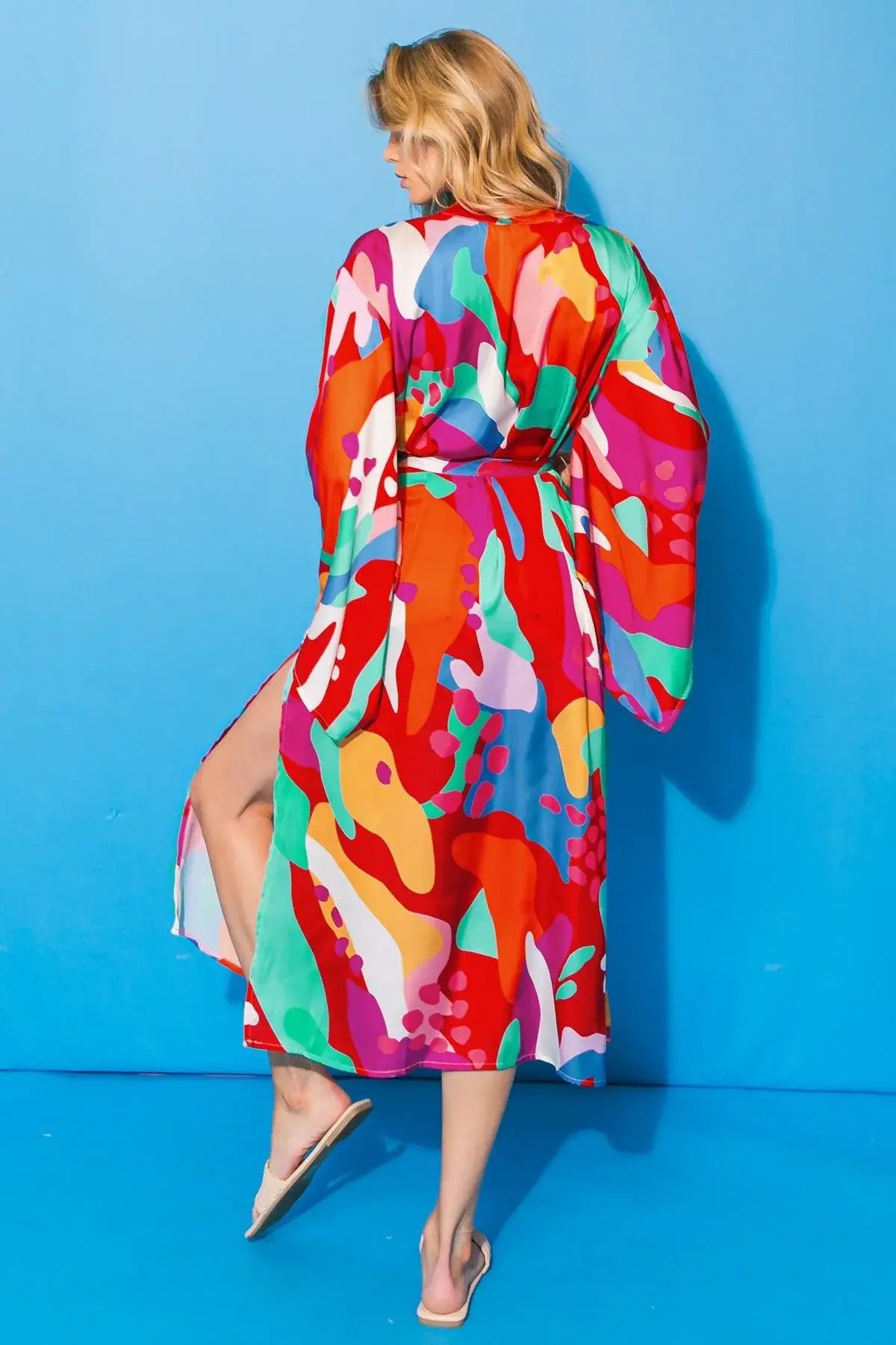 CANCUN GETAWAY SATIN MIDI KIMONO - Flying Tomato - Flyclothing LLC