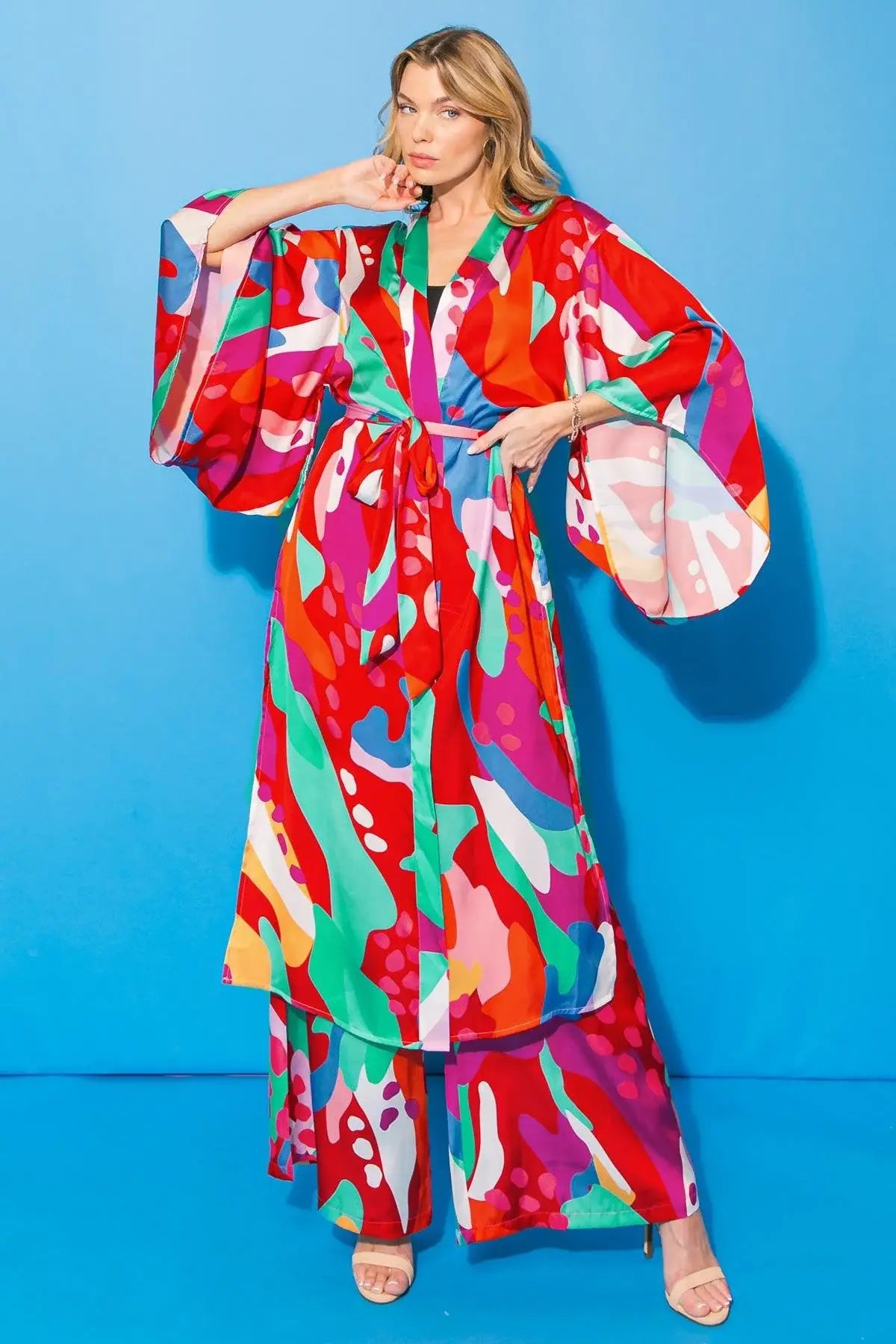 CANCUN GETAWAY SATIN MIDI KIMONO - Flying Tomato - Flyclothing LLC
