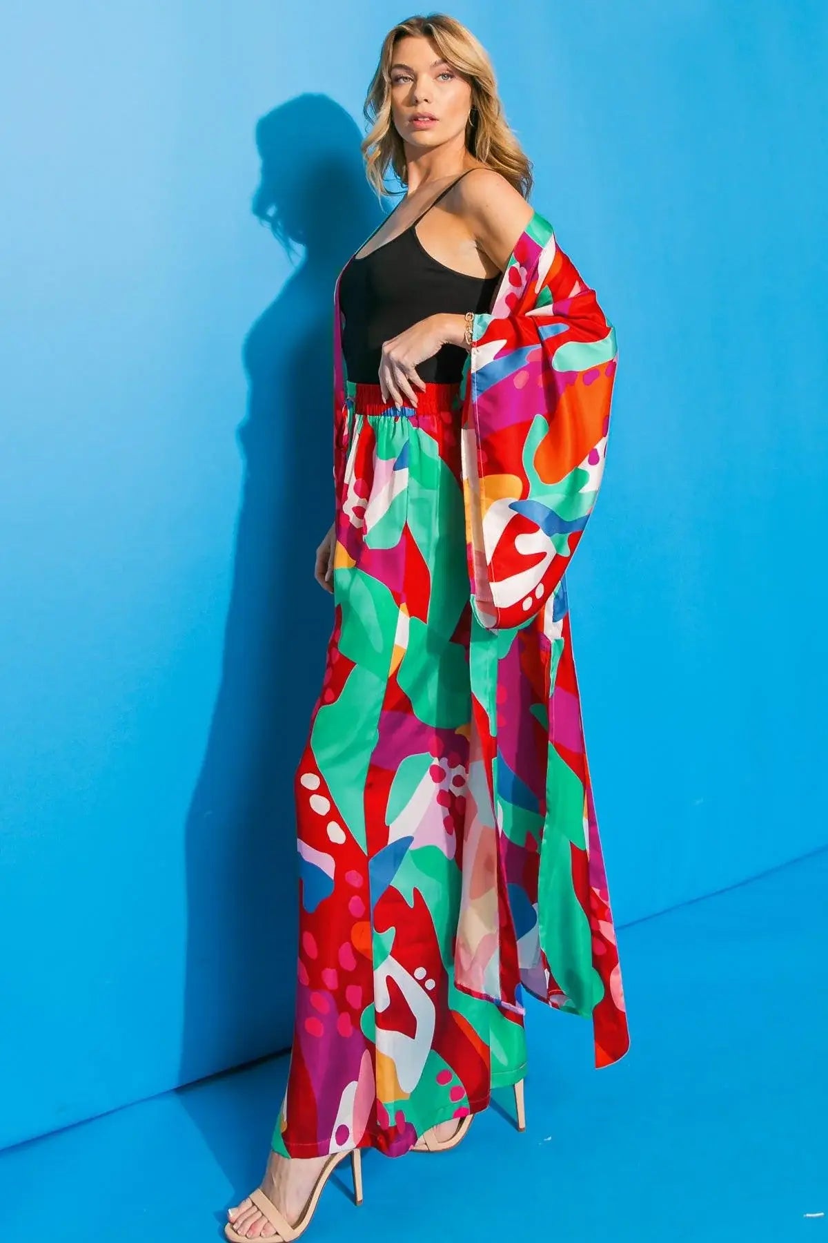 CANCUN GETAWAY SATIN MIDI KIMONO - Flying Tomato - Flyclothing LLC