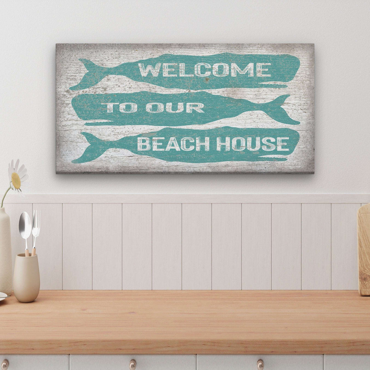 Welcome Sign with Whale - Beach House Name Sign - Coastal Wall Art - Off The Square Designs - Flyclothing LLC