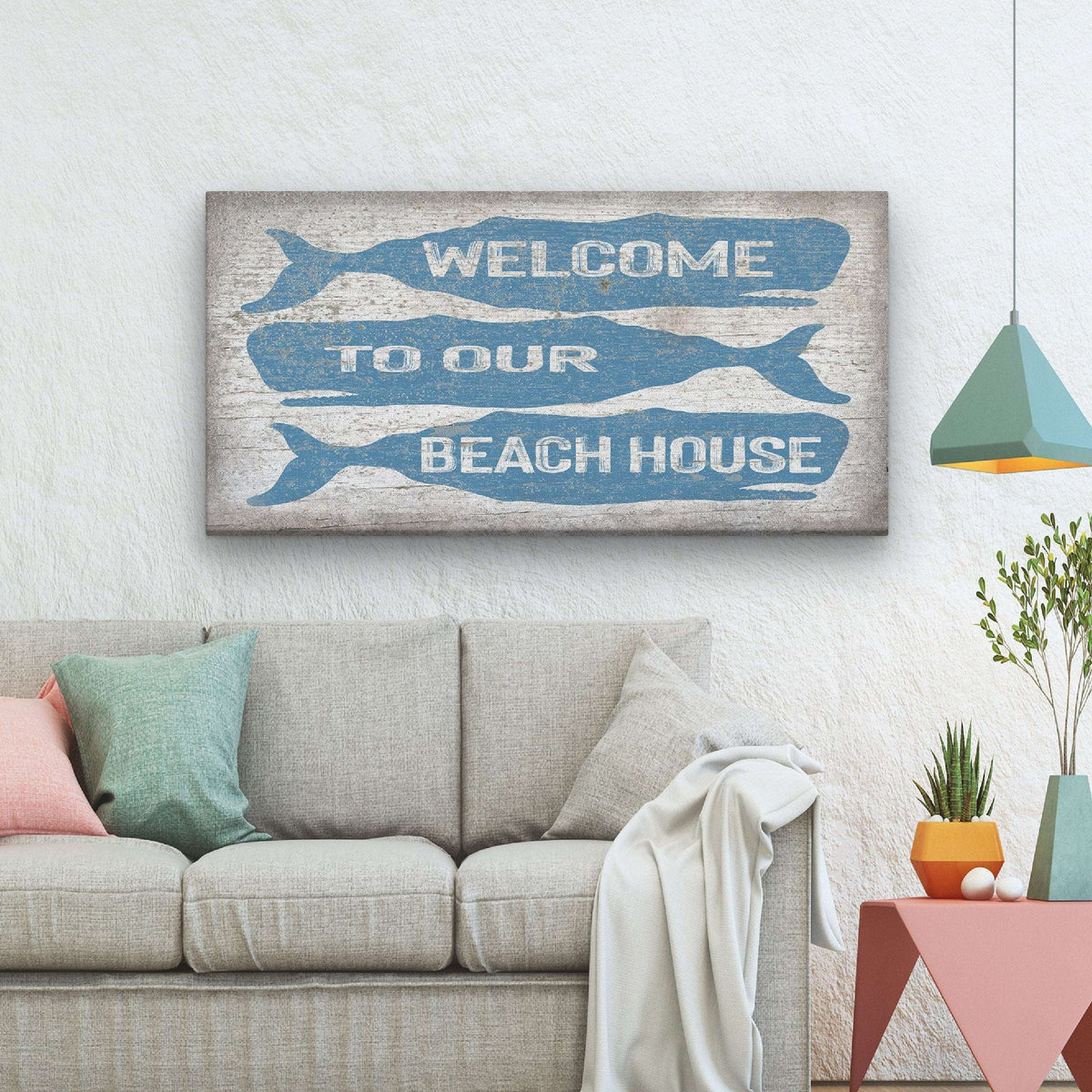 Welcome Sign with Whale - Beach House Name Sign - Coastal Wall Art - Off The Square Designs - Flyclothing LLC