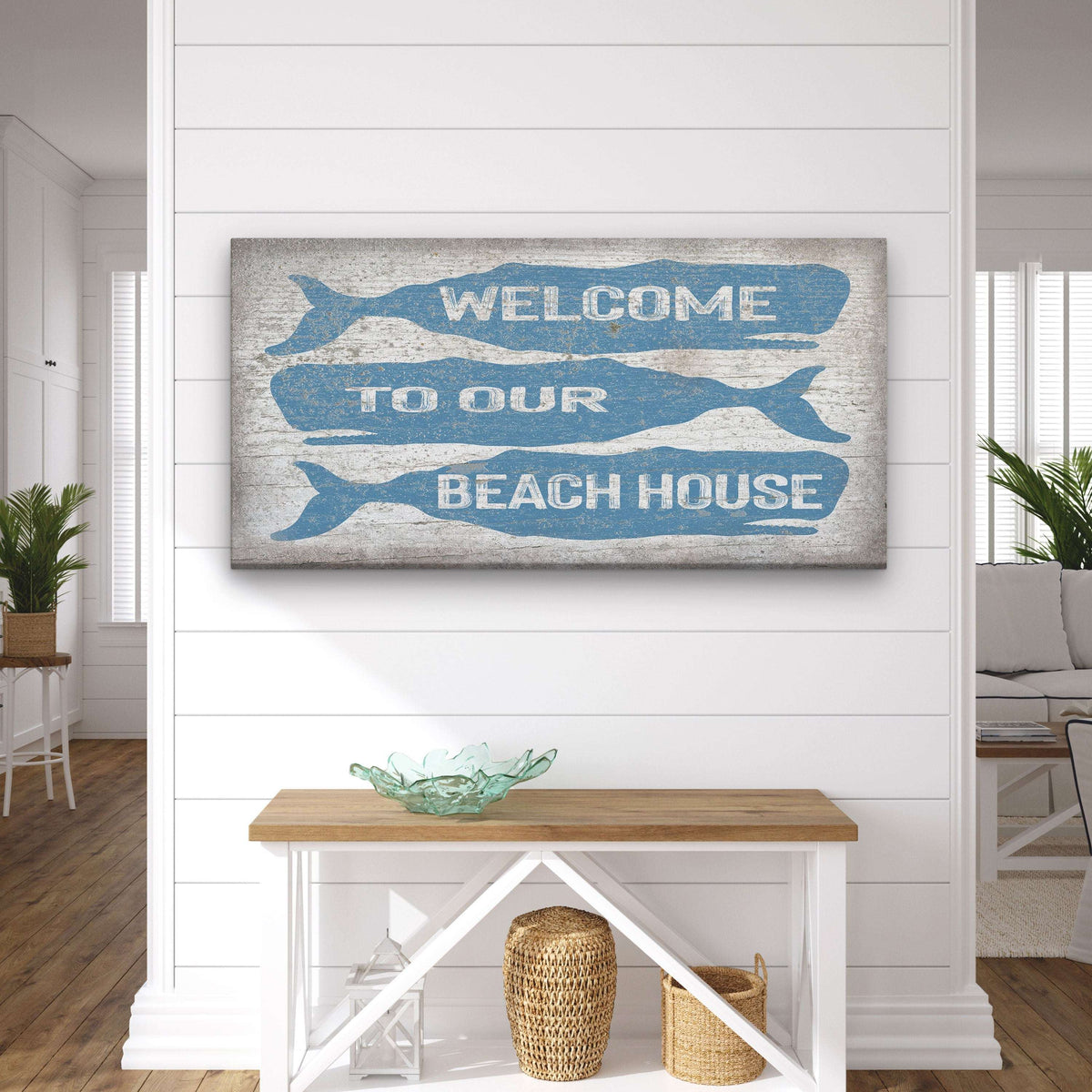 Welcome Sign with Whale - Beach House Name Sign - Coastal Wall Art - Off The Square Designs - Flyclothing LLC