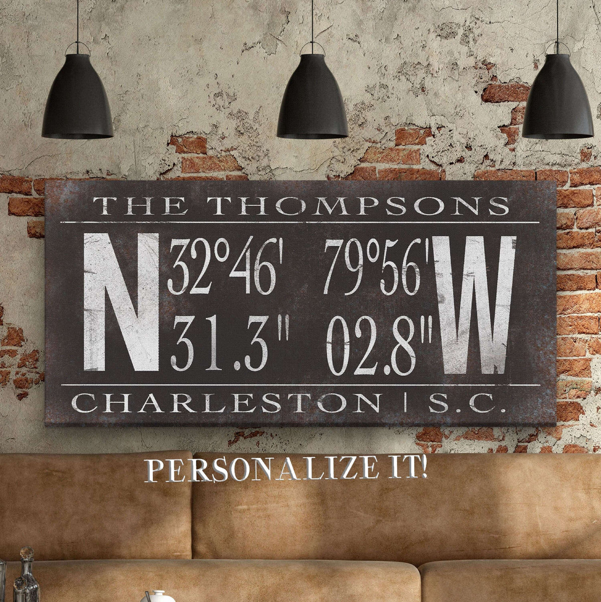 Personalized Family Name Latitude Longitude Coordinates Canvas Wall Decor - Off The Square Designs - Flyclothing LLC