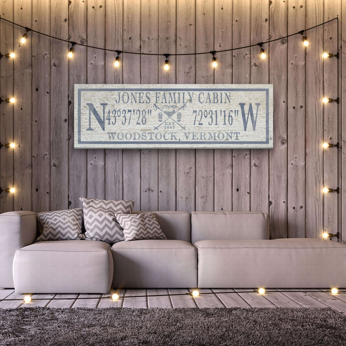 Personalized Coordinates Canvas Ski Lodge Sign - Family Name Cabin Decor - Off The Square Designs - Flyclothing LLC