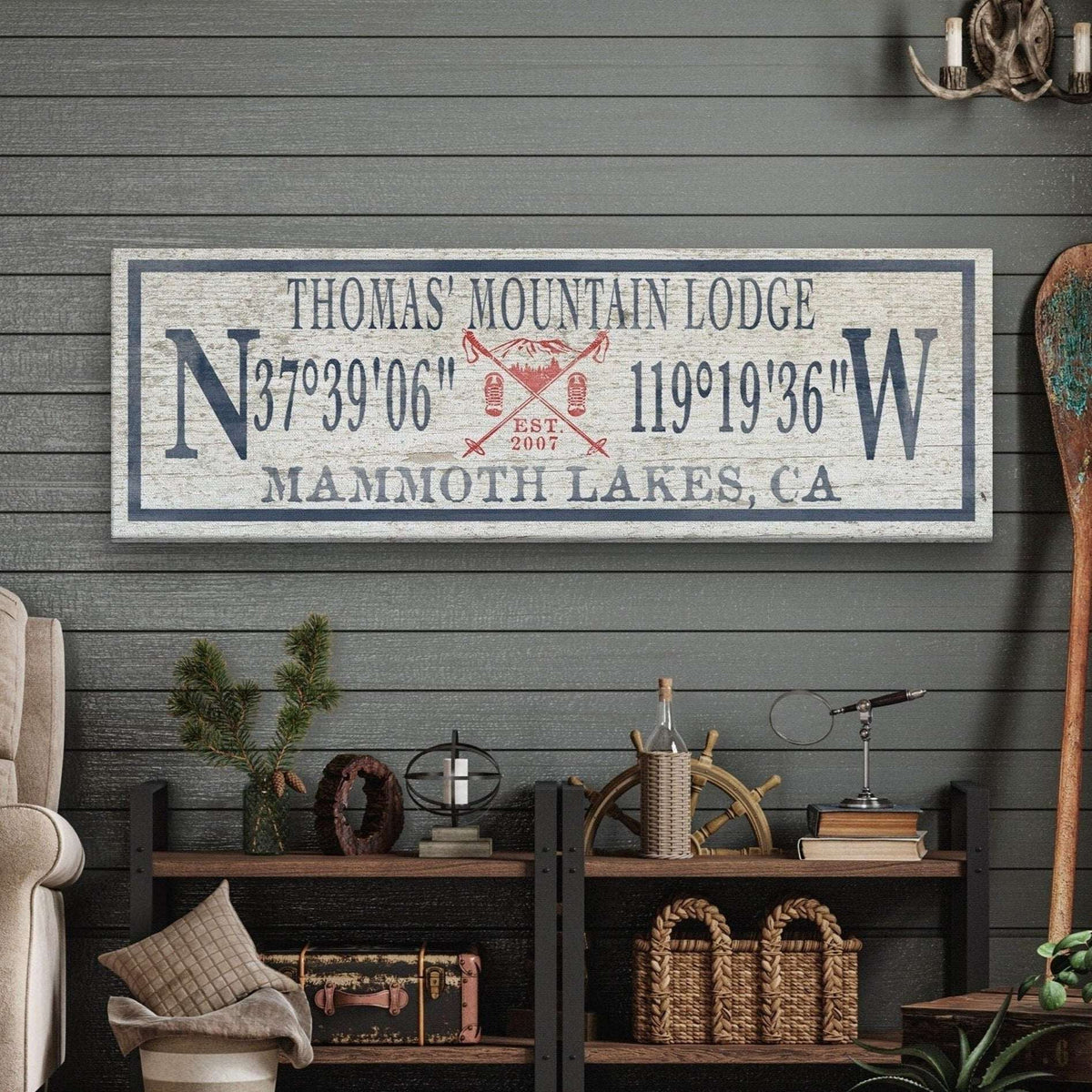 Personalized Coordinates Canvas Ski Lodge Sign - Family Name Cabin Decor - Off The Square Designs - Flyclothing LLC