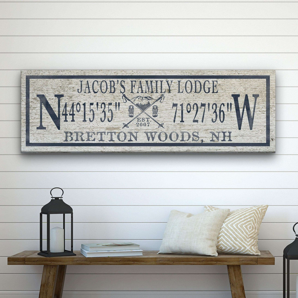 Personalized Coordinates Canvas Ski Lodge Sign - Family Name Cabin Decor - Off The Square Designs - Flyclothing LLC