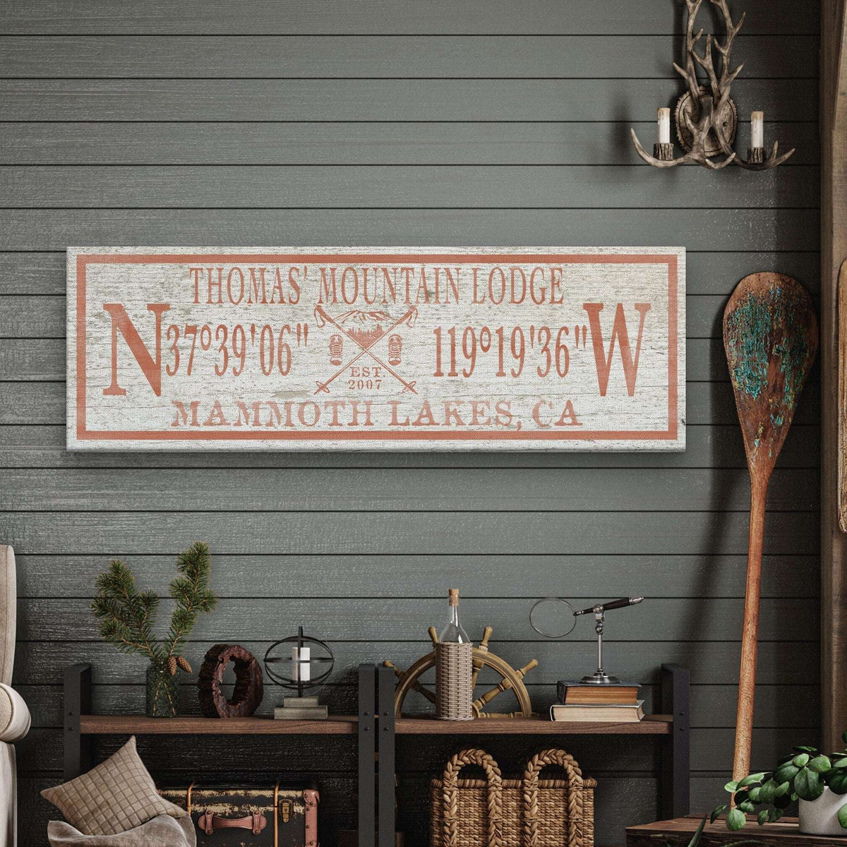 Personalized Coordinates Canvas Ski Lodge Sign - Family Name Cabin Decor - Off The Square Designs - Flyclothing LLC