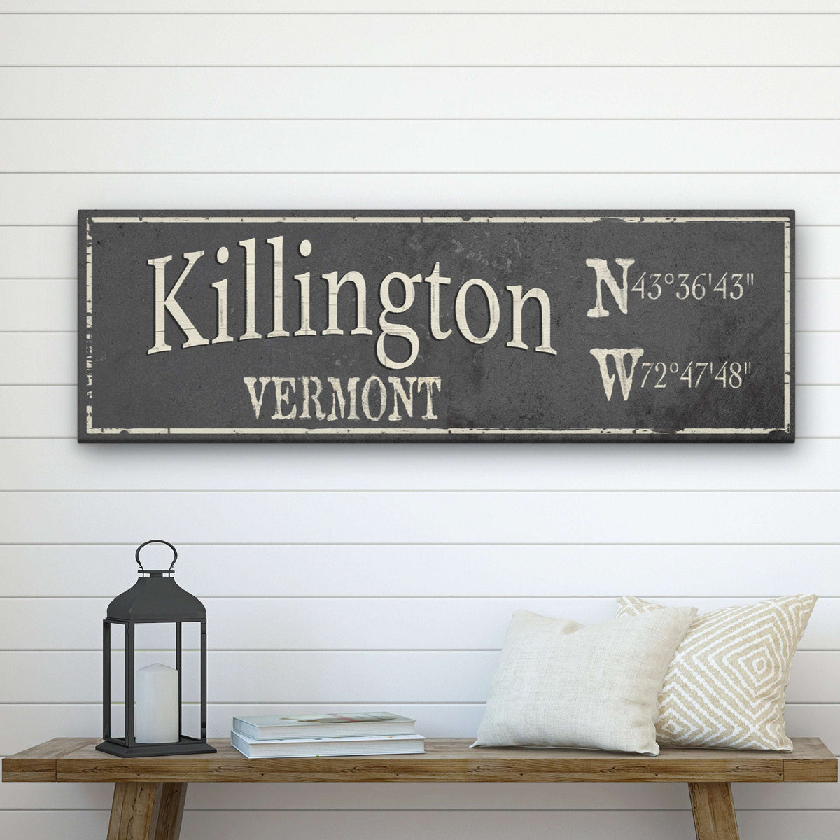 Personalized Rustic City Town Canvas Sign with Latitude Longitude Coordinates - Off The Square Designs - Flyclothing LLC