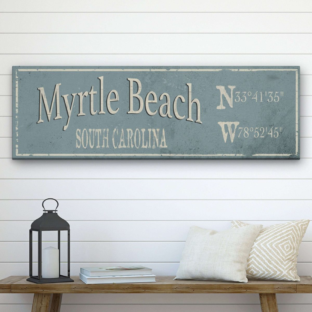 Personalized Rustic City Town Canvas Sign with Latitude Longitude Coordinates - Off The Square Designs - Flyclothing LLC