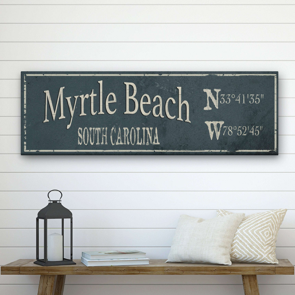 Personalized Rustic City Town Canvas Sign with Latitude Longitude Coordinates - Off The Square Designs - Flyclothing LLC