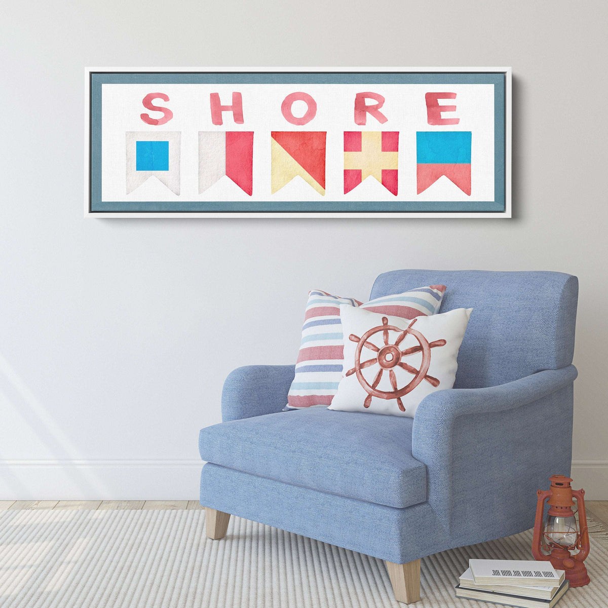 Framed Shore House Sign - Nautical Flag Canvas Coastal Wall Decor - Off The Square Designs - Flyclothing LLC