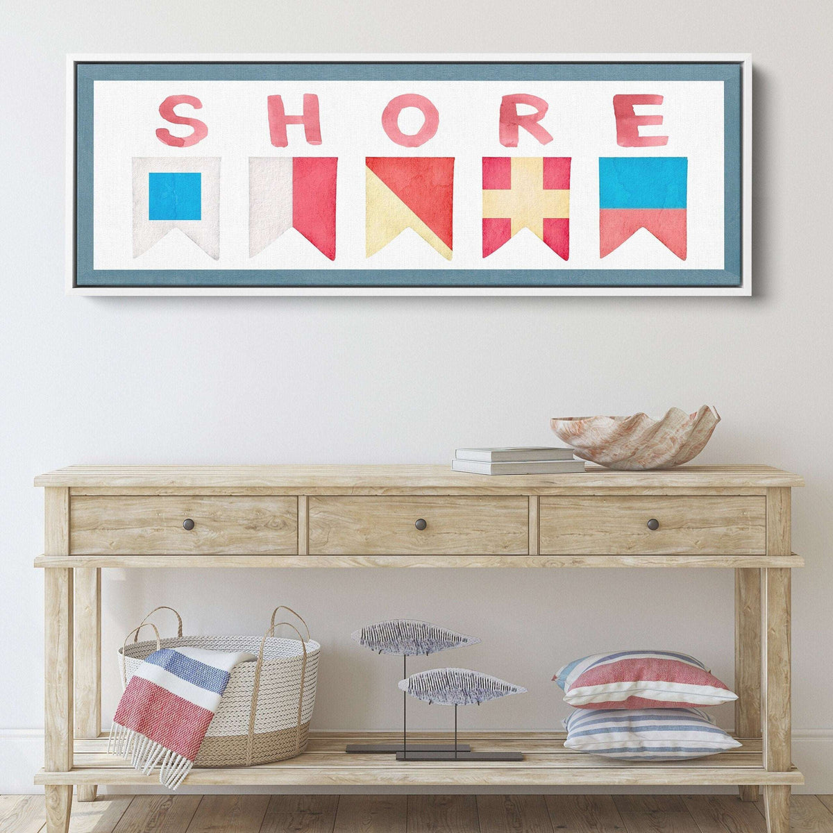 Framed Shore House Sign - Nautical Flag Canvas Coastal Wall Decor - Off The Square Designs - Flyclothing LLC