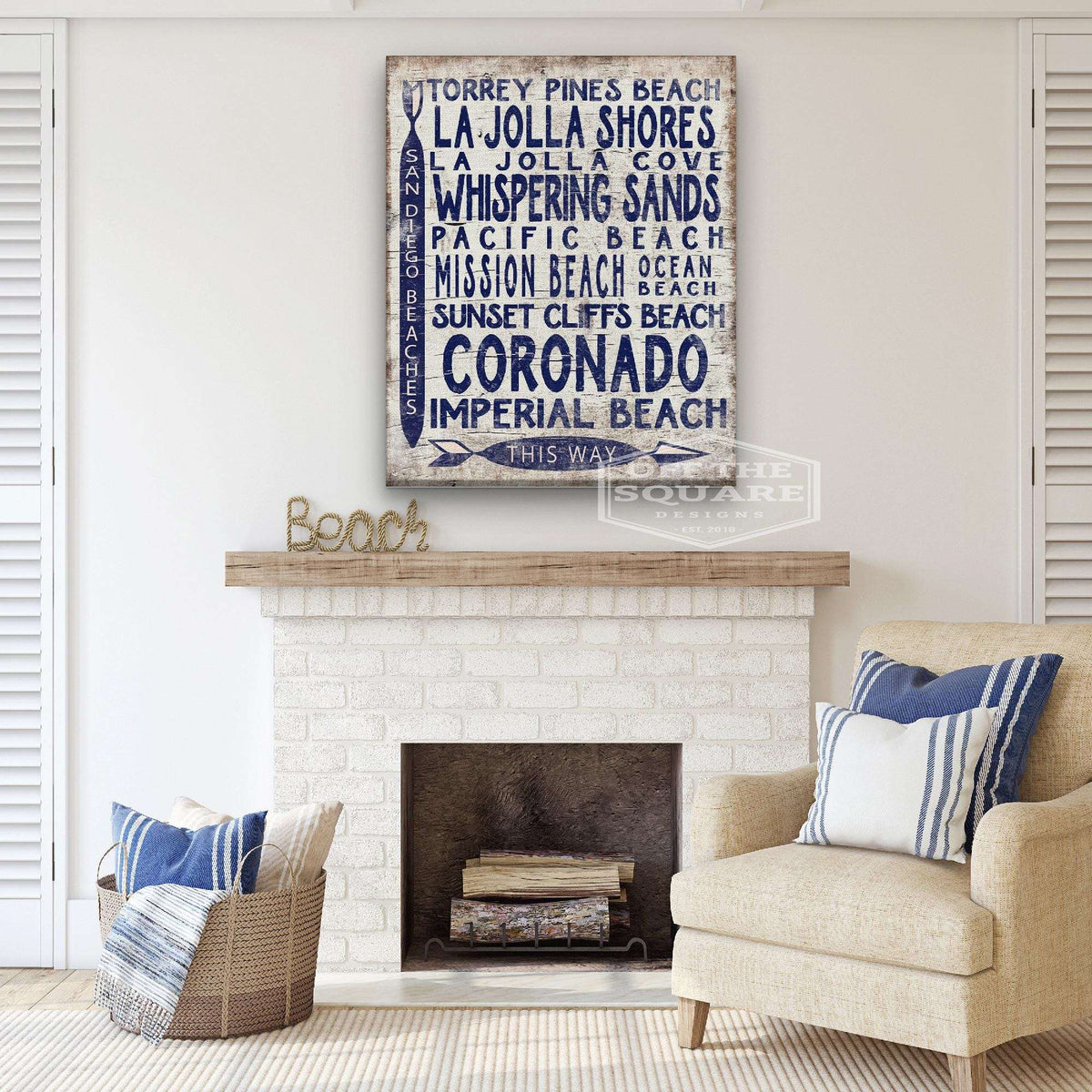 San Diego Beaches Sign - Vintage Wood Look Arrow - Off The Square Designs - Flyclothing LLC